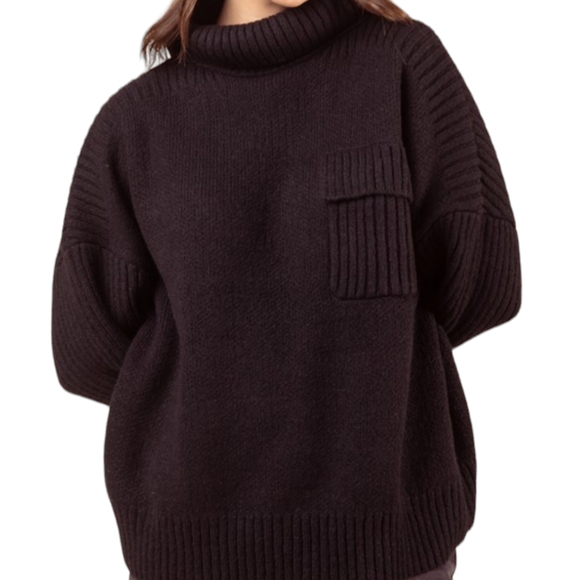 12. Women's Black Knit Sweater with Pocket NWT - Picture 2 of 3